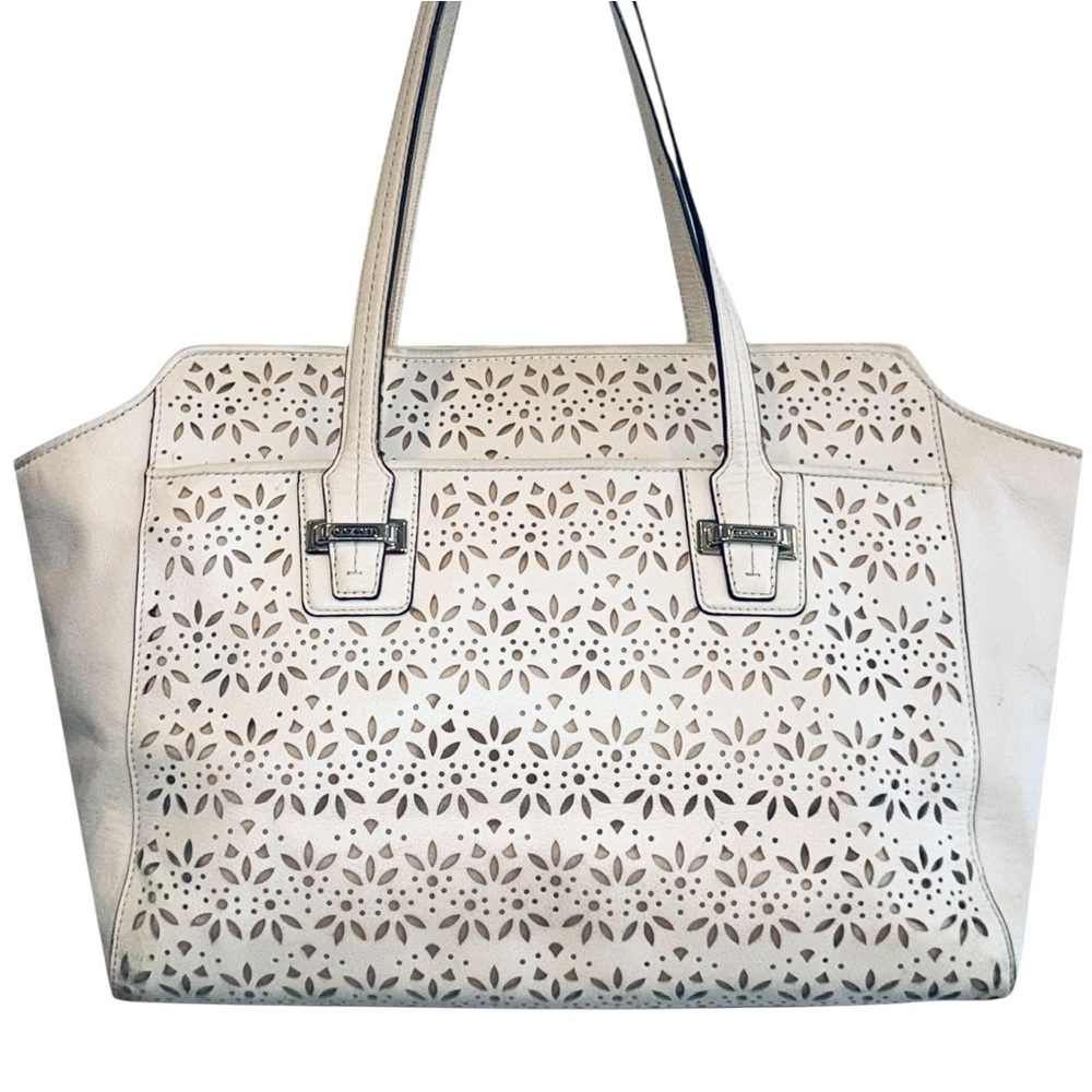 COACH Taylor Eyelet 27391 White Laser Cut Satchel Shoulder Carryall Bag - EUC